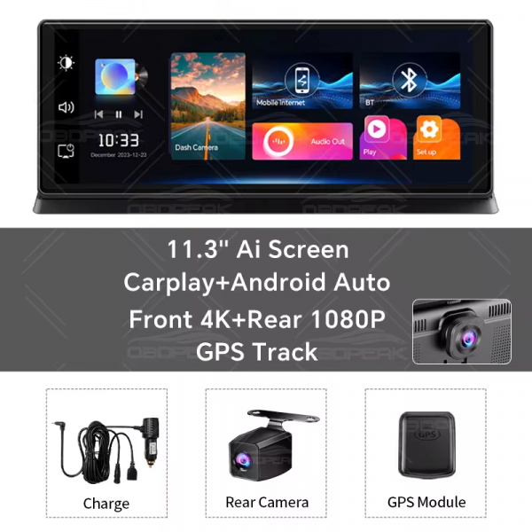 K2 Pro 11.3" Car DVR 4K Camera Wireless Carplay Android Auto Ai Screen Dash Cam Dual Len Video Recorder GPS Navigation Dashboard - Image 8
