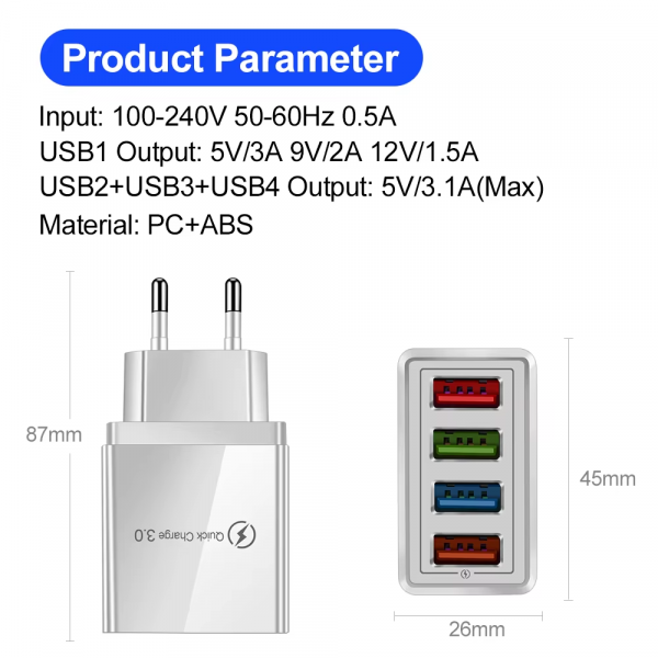 For Iphone 14 USB Charger Quick Charge 3.0 for Samsung Xiaomi Mi Tablets Mobile Phone Charger Adapter EU/US Plug Fast Charging - Image 3