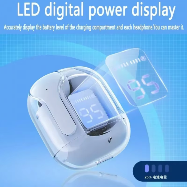 Original T2 Wireless Bluetooth Earphone Transparent HIFI Headphones LED Power Digital Display Stereo Sound Earphones for Xiaomi - Image 5