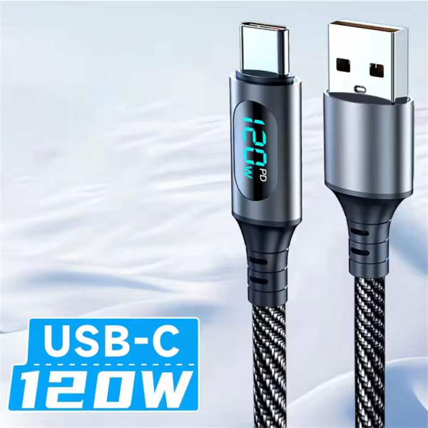 6A 120W USBA to Type C Super Fast Charge Cable Nylon Data Cord for Xiaomi POCO Samsung with Led Digital Display Cable - Image 8