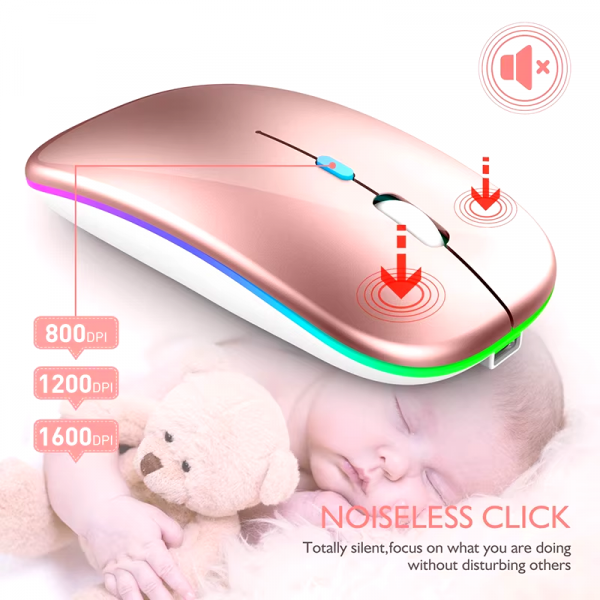 2.4Ghz Wireless Mouse Bluetooth Mouse Mice Rechargeable Mouse Silent Mouse LED Backlit USB Gaming Mouse 1600DPI for PC Laptop - Image 4
