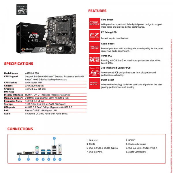 AMD A520M-A PRO Motherboard Support Ryzen CPU R3 R5 R7 5000 & 3000 Series Mainboard AM4 M.2 NVME Dual Channel DDR4 Full New - Image 6
