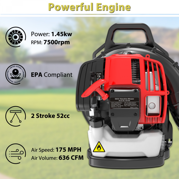 2 Stroke Commercial Backpack Leaf Blower Gas Powered Grass Lawn Blowing Machine - Image 3