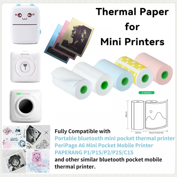 HD Mini Thermal Paper Labels Sticker Colors Photo Papers 56Mm Rolls for  Paperang Meow Phomemo Niimbot Portable Printer - Image 2