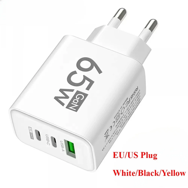 Total 65W Gan Charger USB PD Type C Fast Charging Muti 3 Ports Mobile Phone Adapter for Iphone 15 Pro Max Samsung Xiaomi Huawei - Image 2