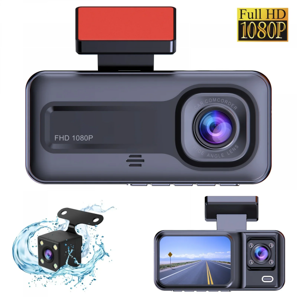 Dash Cam Front and Rear and inside 1080P Full HD 3 Way Dash Cam 3 Cameras Vidoe Recorder Black Box with 3 Cameras - Image 2