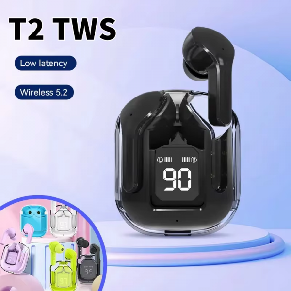 Original T2 Wireless Bluetooth Earphone Transparent HIFI Headphones LED Power Digital Display Stereo Sound Earphones for Xiaomi - Image 2