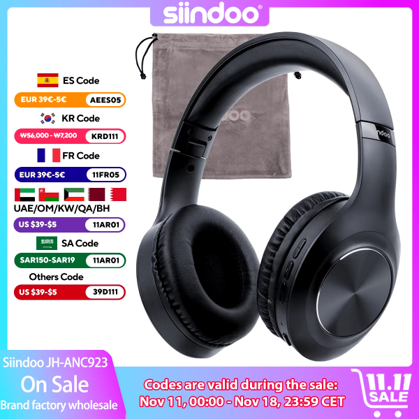 JH-ANC923 Active Noise Cancelling Wireless Headset Foldable Over-Ear Bluetooth Headphone with Mic Hi-Fi Stereo Deep Bass - Image 2