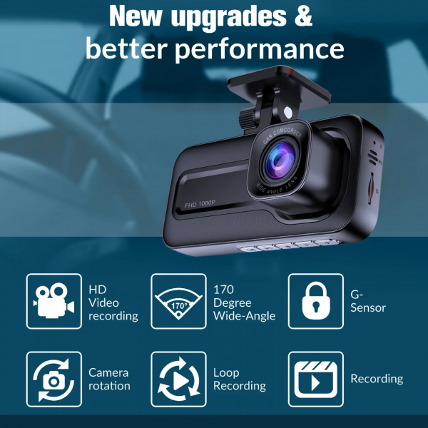 Dash Cam Front and Rear and inside 1080P Full HD 3 Way Dash Cam 3 Cameras Vidoe Recorder Black Box with 3 Cameras - Image 6