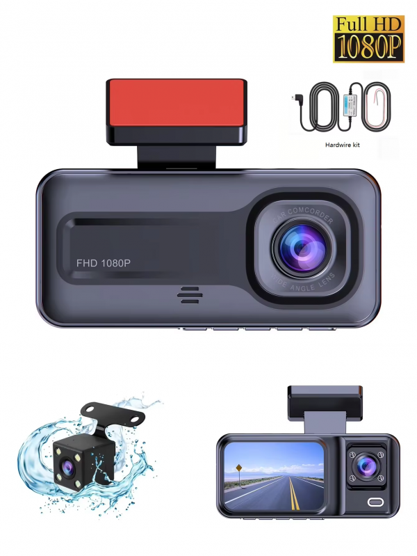 Dash Cam Front and Rear and inside 1080P Full HD 3 Way Dash Cam 3 Cameras Vidoe Recorder Black Box with 3 Cameras - Image 8
