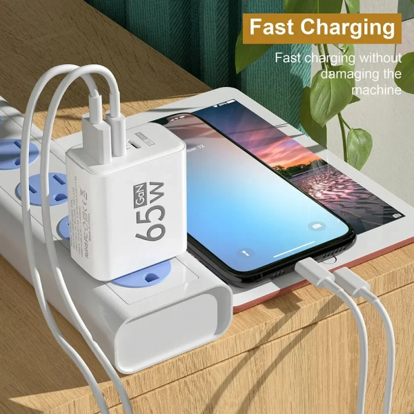 Total 65W Gan Charger USB PD Type C Fast Charging Muti 3 Ports Mobile Phone Adapter for Iphone 15 Pro Max Samsung Xiaomi Huawei - Image 3